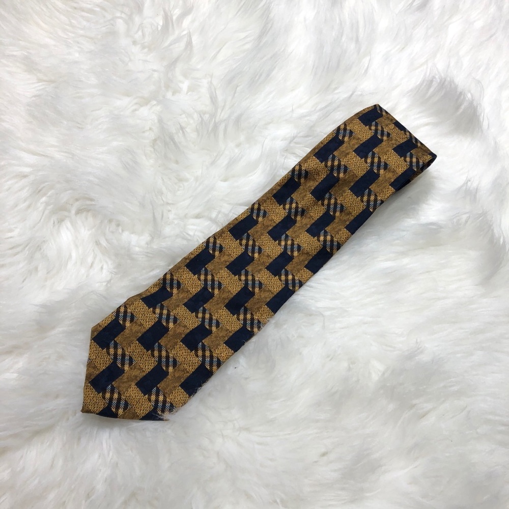 Ermenegildo Zegna navy gold silk tie vintage